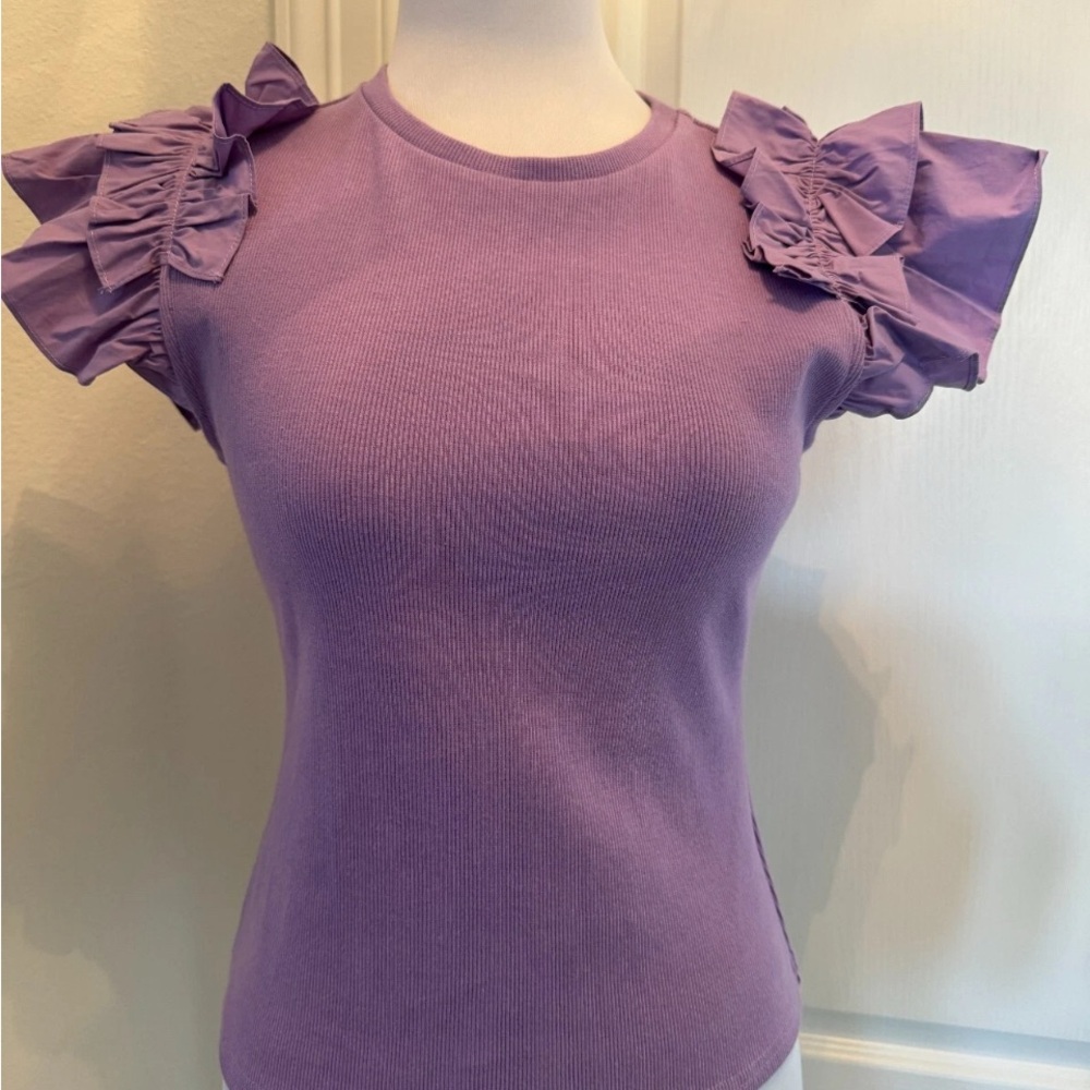 Anthropologie Lavender Ruffle Sleeve Tee